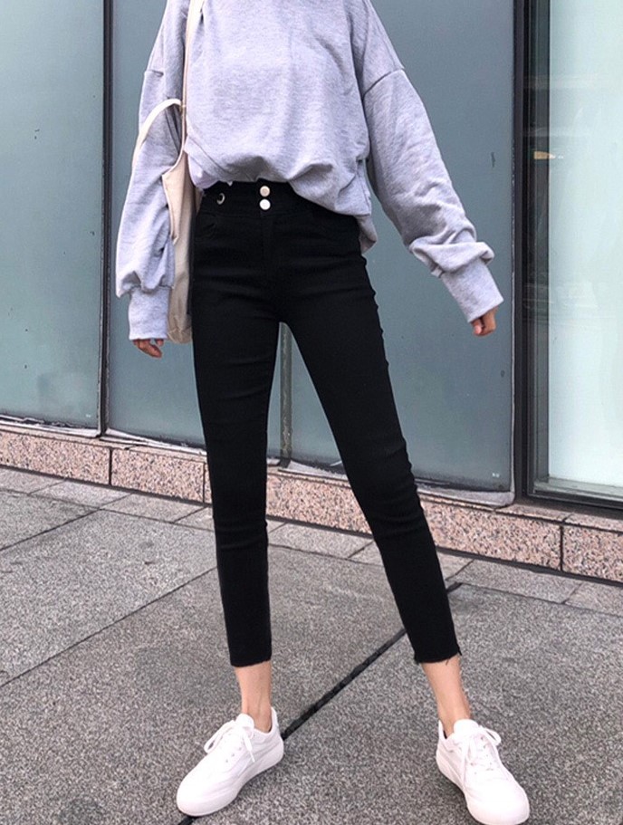 Quần jean nữ BigSize 9 Tấc đen tuyền co dãn mạnh, lưng cao đẹp Siêu Phẩm từ 62-90kg MLJ - MoliJeans