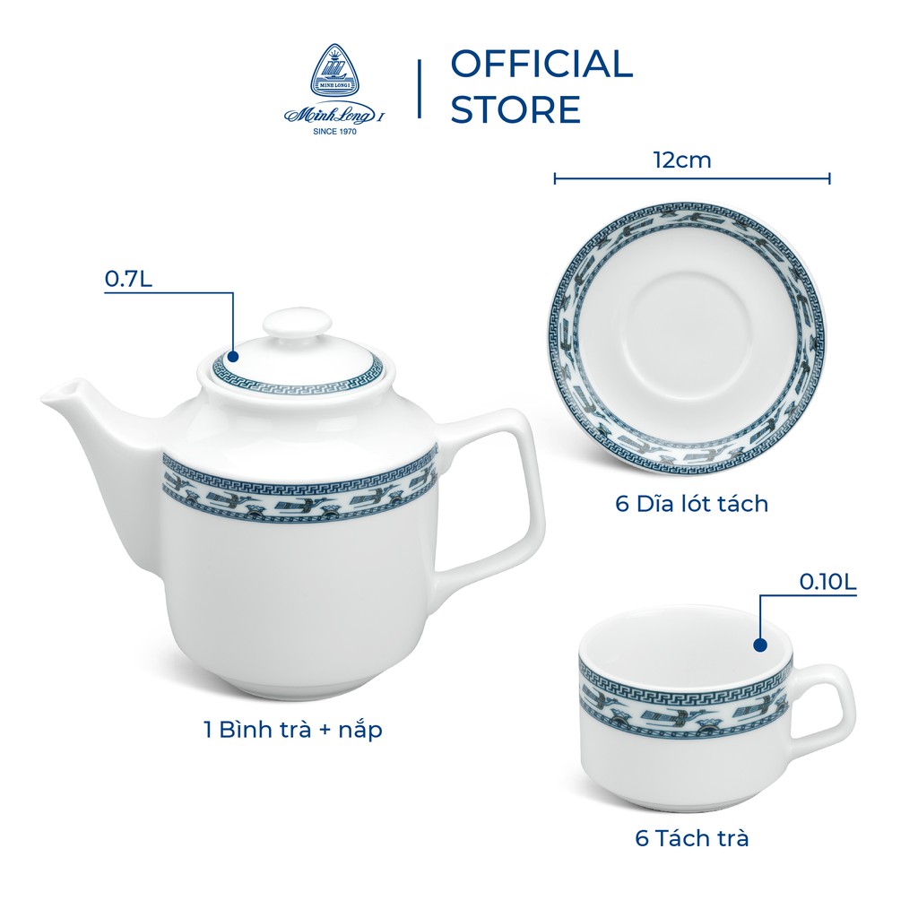 Bộ Ấm, Chén Trà Sứ Minh Long 0.7 L - Jasmine - Chim Lạc