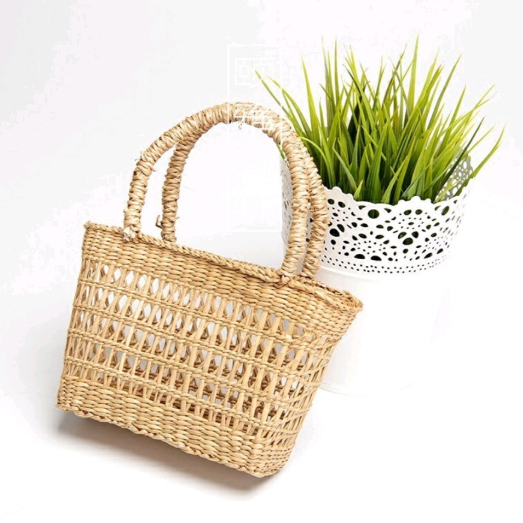 Túi Cói Mini Vintage Cầm Tay Sống Ảo (18x16cm)