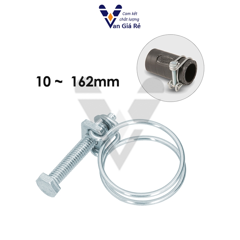 Cổ dê 2 dây sắt xi mạ 10mm ~ 162mm, cổ dê siết vít 2 dây, cổ dê siết ống 2 dây