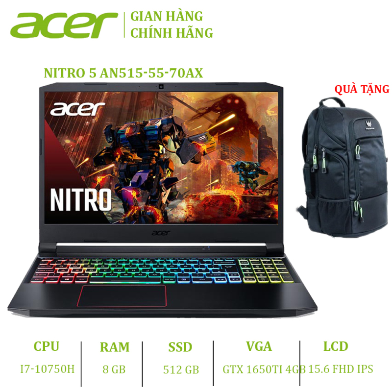 Laptop Acer Nitro 5 2020 AN515-55-70AX (i7-10750H | 8GB | 512GB | VGA GTX 1650Ti 4GB | 15.6 FHD | Win 10)