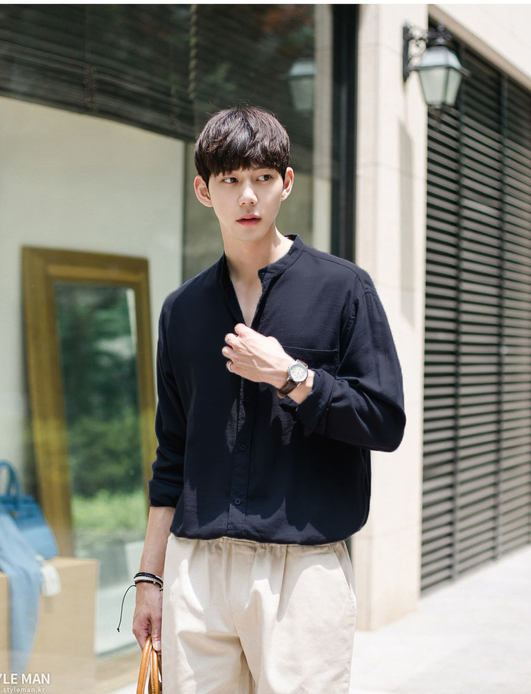 Áo Sơ mi Cổ trụ Style Hàn Quốc Unisex