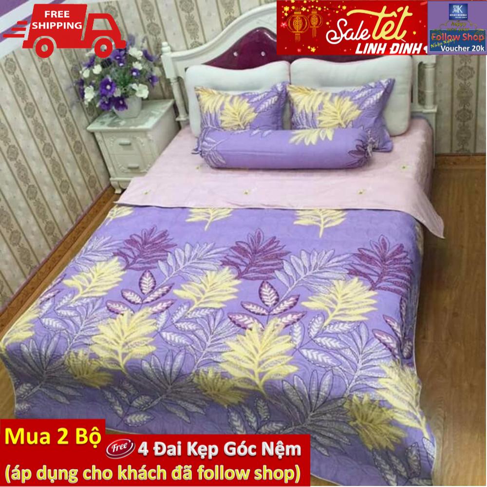 (FreeShip MAX) Bộ chăn ga gối poly Lá me 160x200cm