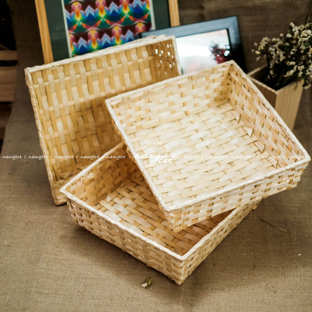 [HCM]Khay tre đan gói quà Khay tre vuông ( 33x30x7cm)