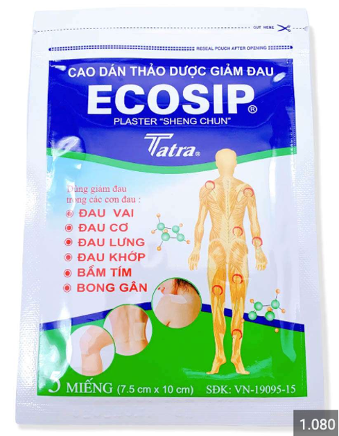 (1 gói x 5 miếng )Cao Dán Thảo Dược Ecosip Nóng Tatra