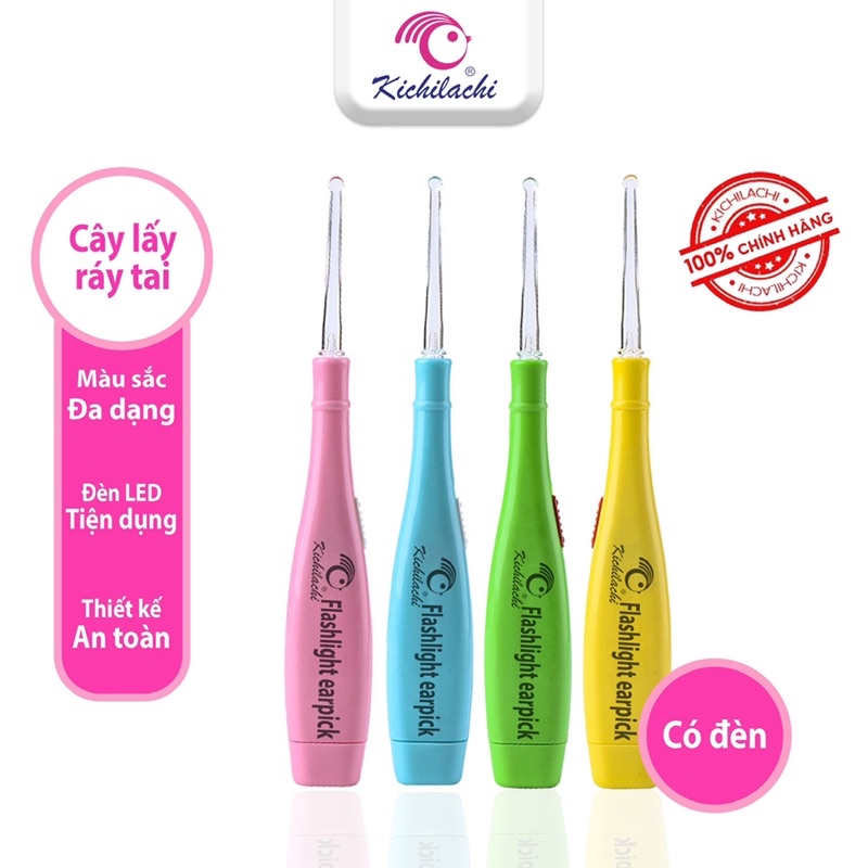 Que lấy ráy tai KICHILACHI, dụng cụ vệ sinh tai cho bé có đèn led