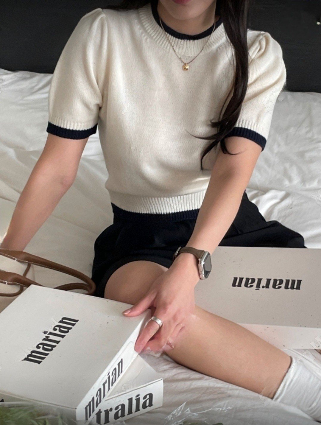 [ogniM Seoul] Áo len tay ngắn phong cách Hàn Quốc (Made in Korea)