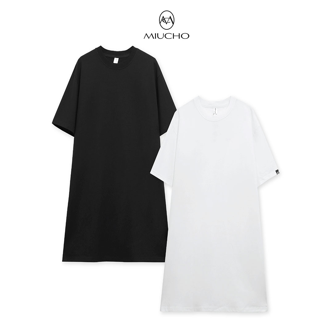 Đầm suông trơn dáng dài DTT01 Miucho vải cotton cổ tròn in basic