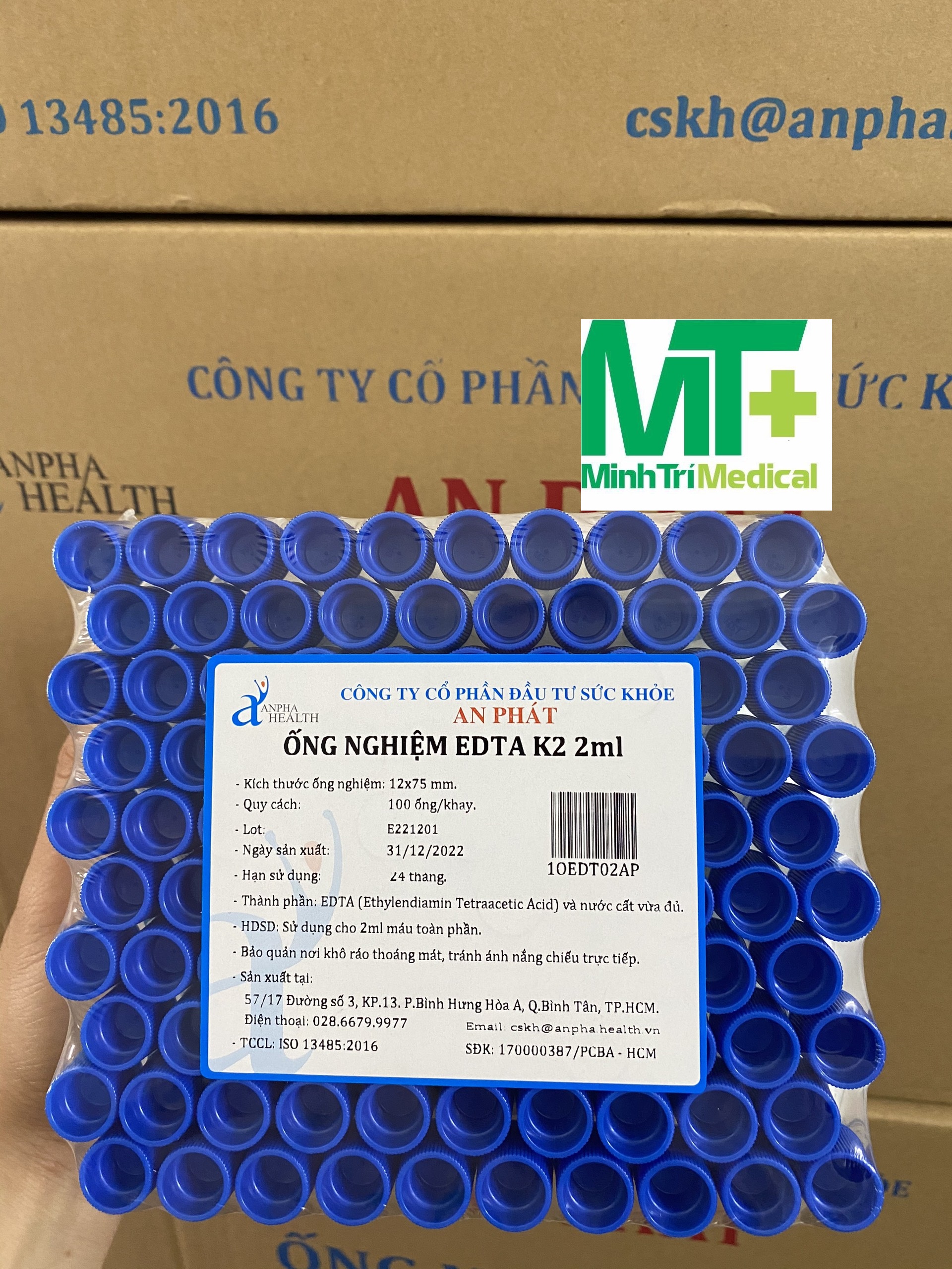Ống nghiệm nhựa EDTA K2 chống đông máu nắp xanh