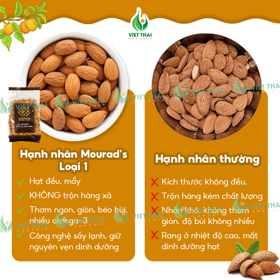 【Hạnh Nhân Úc Tách Sẵn Vỏ】 Nhân Hạnh Nhân Mourad's 500g (Ăn Kiêng/ Làm sữa/ Giảm cân) - (Hạt Ngon)
