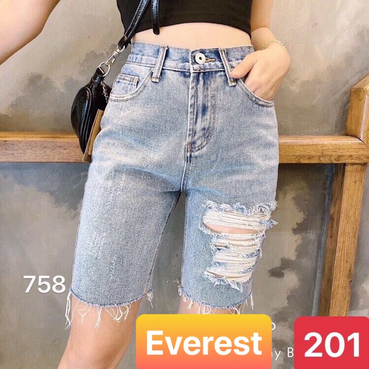 QUẦN SHORT SỌT JEAN LỬNG KIỂU NGỐ NỮ CHẤT BÒ XANH RÁCH 1 ĐÙI KIỂU NHẬT BẢN LƯNG CAO NÂNG MÔNG EV-201 - EVEREST FASHION