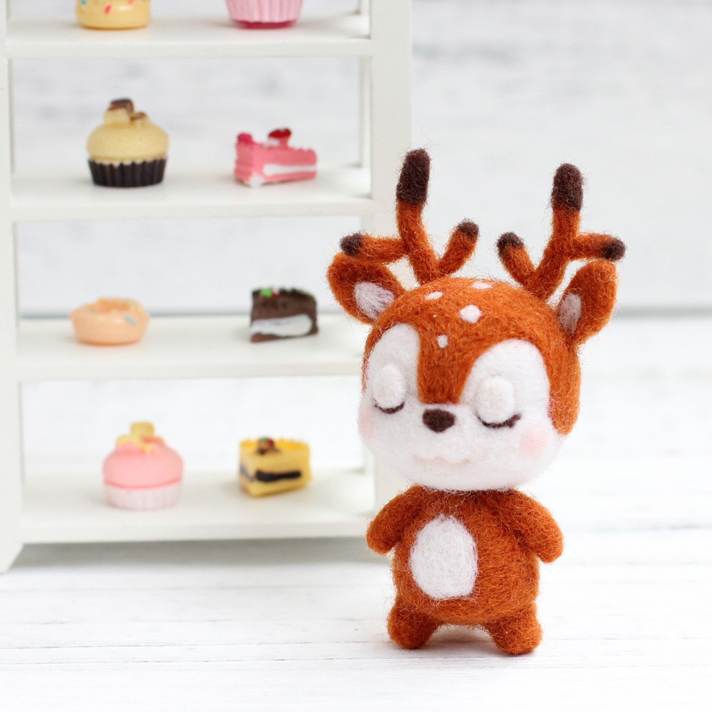 [HCM][Có Hướng dẫn làm] Kit Len chọc - Needle Felt bé Nai Ngủ Quên