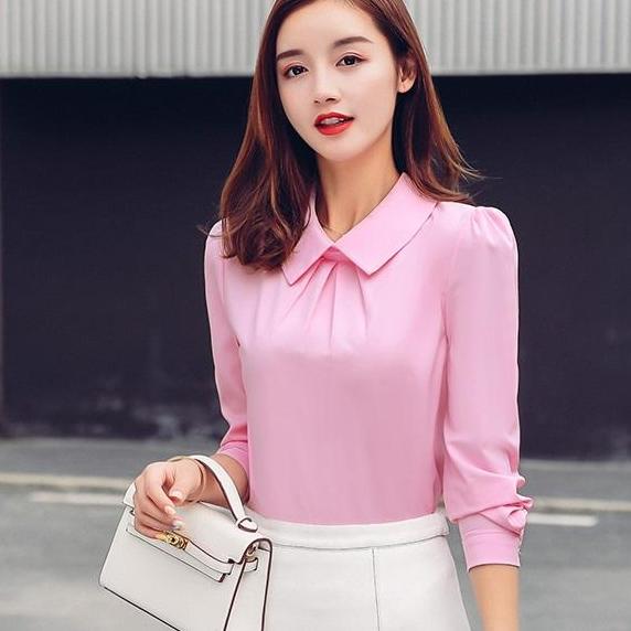 Sơ mi nữ công sở dài tay, họa tiết trơn, thiết kế cổ xinh Zatino 169