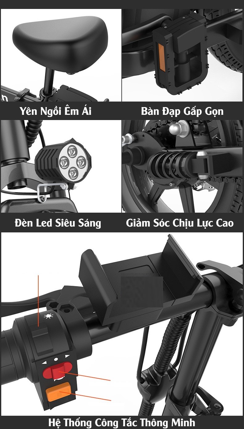 Xe Điện Gấp Gọn ADIMAN M1. Xe Đạp Điện Mini (Pin Lithium 48V-10A)