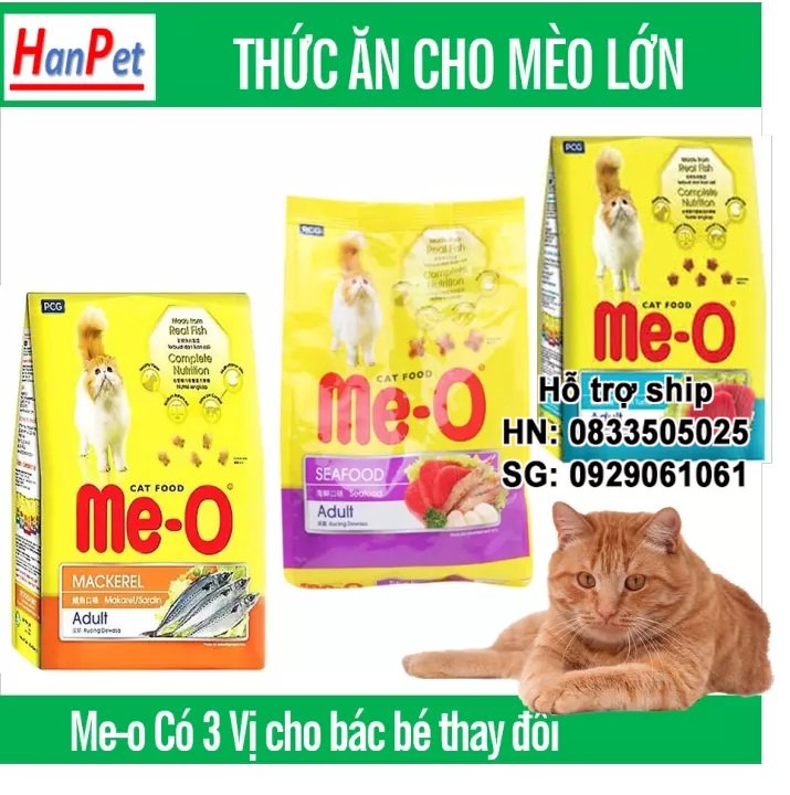 Hanpet - combo 10 gói thức ăn dạng hạt mèo lớn me-o 350gr 3 vị thức ăn mèo