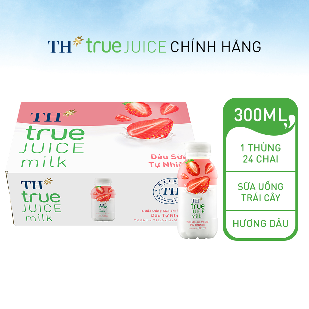 Thùng 24 chai nước uống sữa trái cây dâu tự nhiên TH True Juice Milk 300ml