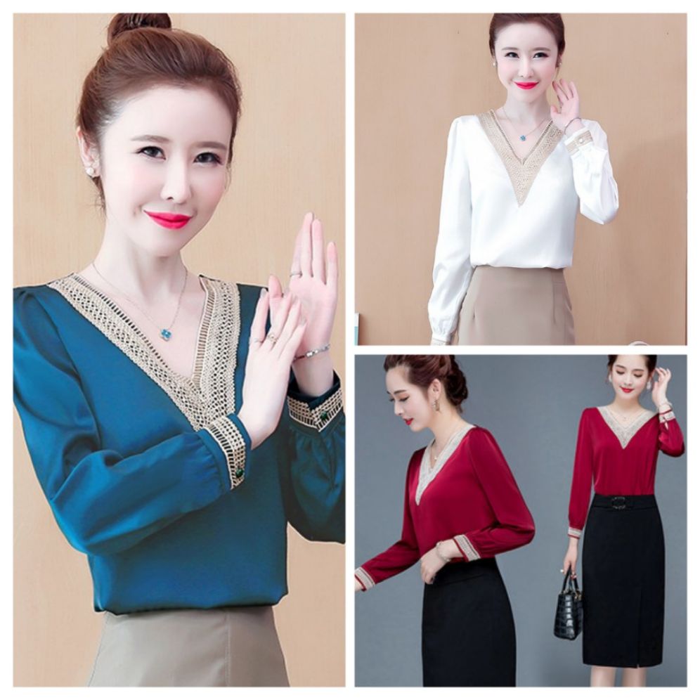 ÁO SƠ MI CÔNG SỞ NỮ CAO CẤP CỔ V PHỐI REN MẪU MỚI