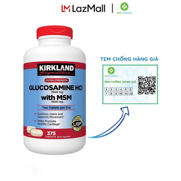 Viên Uống Xương Khớp Kirkland Calcium USAGlucosamine HCL 1500mg Kirkland With MSM 1500mg 375 Viên nhập từ USA