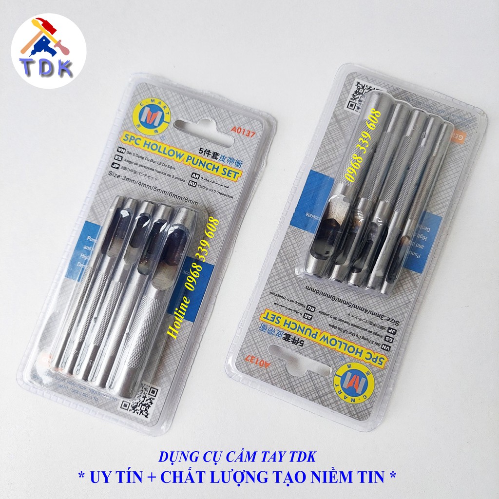 Bộ dụng cụ đột lỗ gioăng phớt 5 món từ 3-8mm a0137 cmart