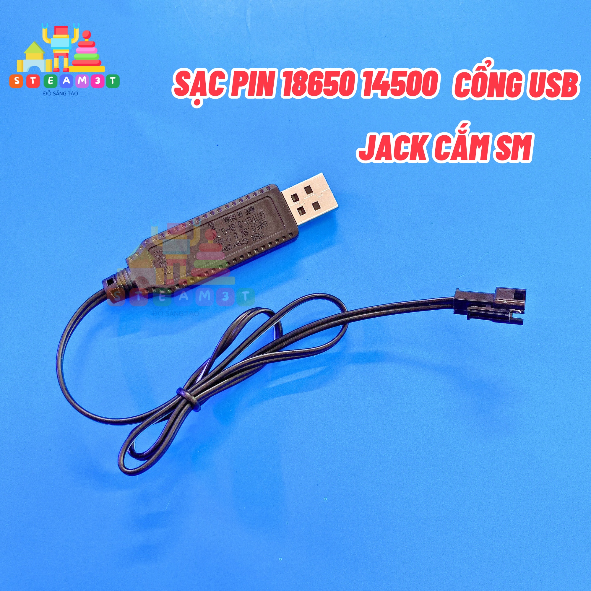 Cáp sạc pin lithium 3.7v cáp sạc sm cắm usb cho pin 18650 14500, cho xe đồ chơi - lk0683
