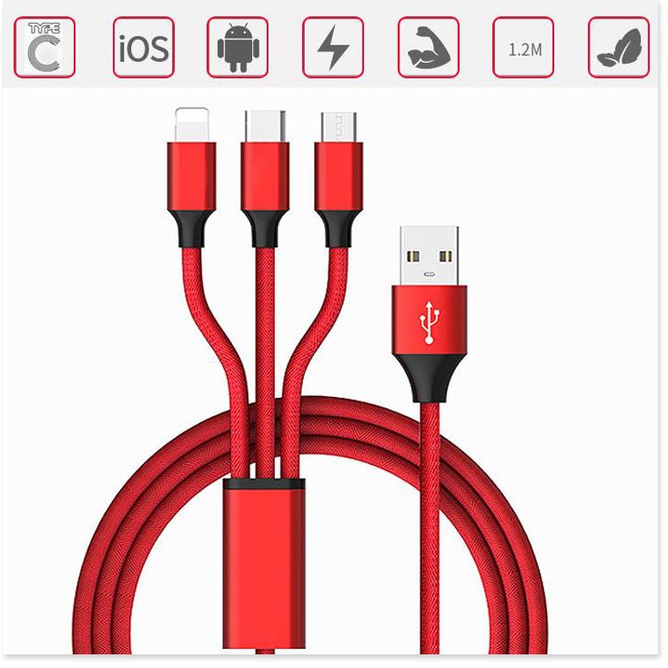CÁP SẠC ĐA NĂNG 3 TRONG 1 - Lightning - Micro USB - Type C - DÂY DÙ SIÊU BỀN