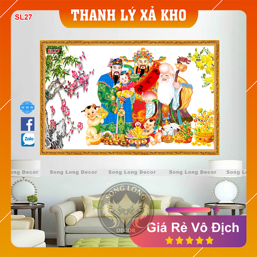 Tranh Dán Tường Phúc Lộc Thọ - SL27-Tranh 3d Tài Lộc- Song Long Decor