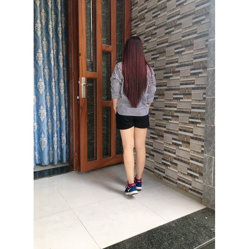 Áo sơ mi Oversize sọc dọc phối túi sọc ngang đen