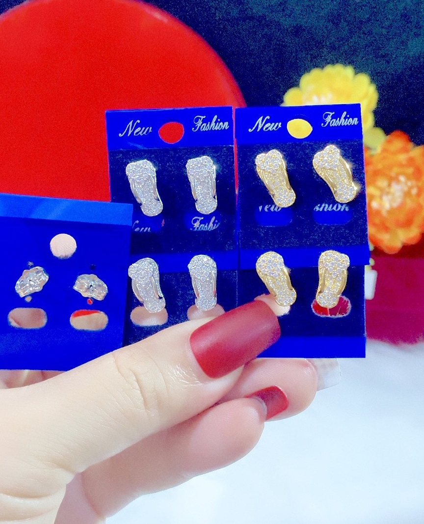 Đôi bông tai nữ mạ vàng 18k, 24k và bạch kim 01-30LL2109 hình chiếc dép - bông tai nữ đẹp, bông tai thời trang, cam kết không đen,  bền màu theo thời gian, đi chơi tiệc đều đẹp
