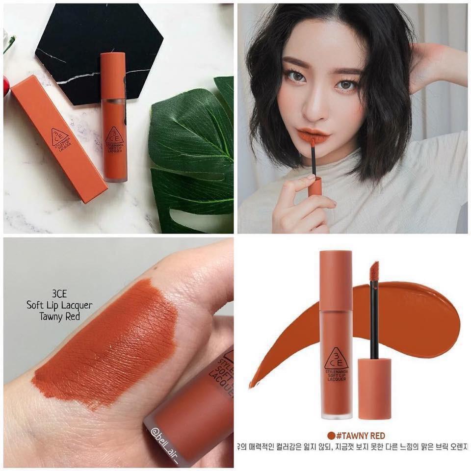Son kem lì 3CE Soft Lip Lacquer #Tawny Red (Cam đất) CAM KẾT CHUẨN AUTH