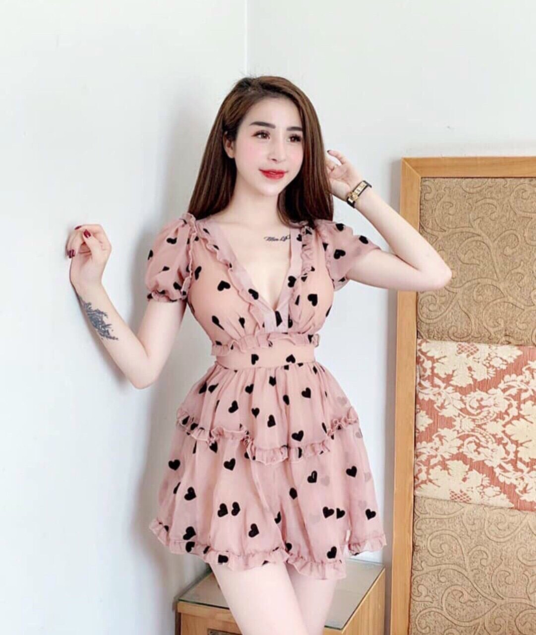 [HCM]Đầm nhún bèo trái tim