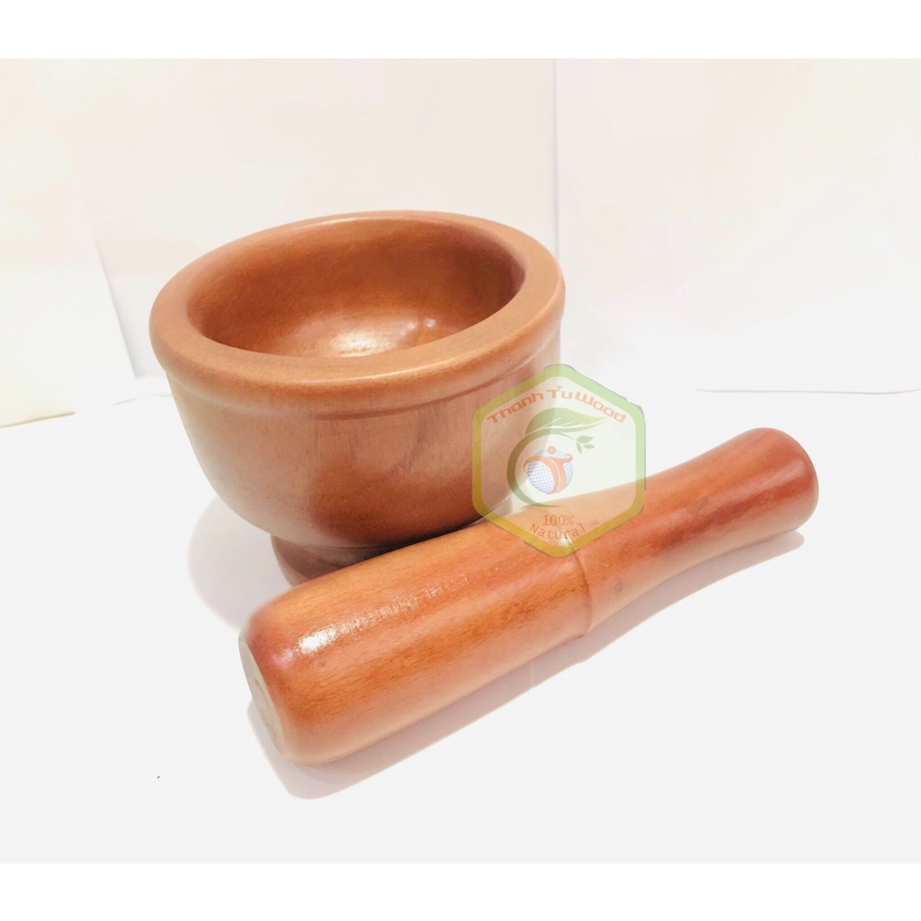 Bộ Cối Chày Gỗ Xà Cừ Thanh Tú 13Cm