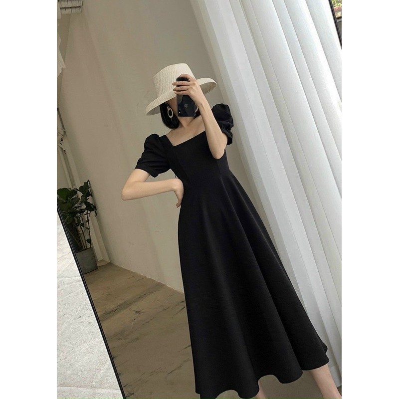 Đầm cổ vuông tay ngắn 3 màu