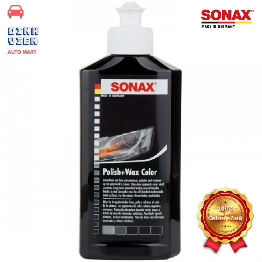 [HCM]Kem đánh bóng và bảo vệ sơn xe đen Sonax polish & wax color black 250ml 296141 Làm sạch tạo độ bóng và bảo vệ lớp sơn xe màu đen.