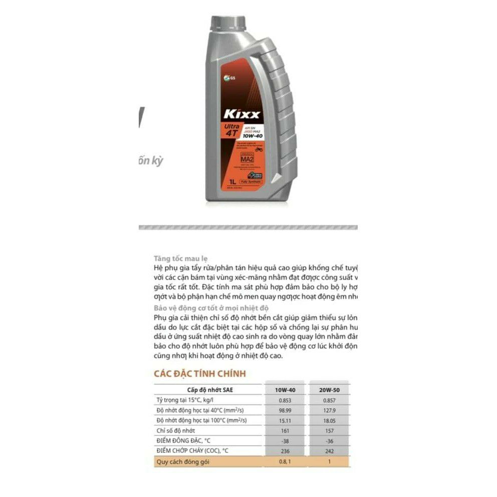 COMBO6- NHỚT XE MÁY SỐ KIXX 10W40- 800ML