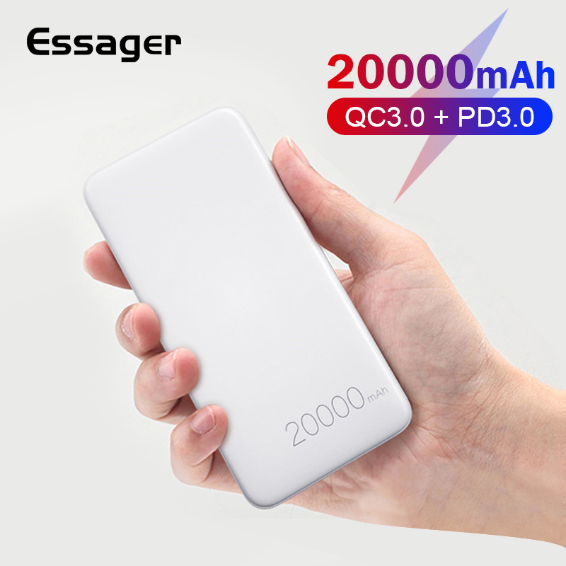 Pin Sạc dự phòng Essager 20000mAh hỗ trợ sạc nhanh QC3.0 và Sạc nhanh 2 chiều TypeC (Trắng) cho Xiaomi mi iPhone 12 11 Pro Max Huawei vivo Oppo（Chỉ có màu trắng）