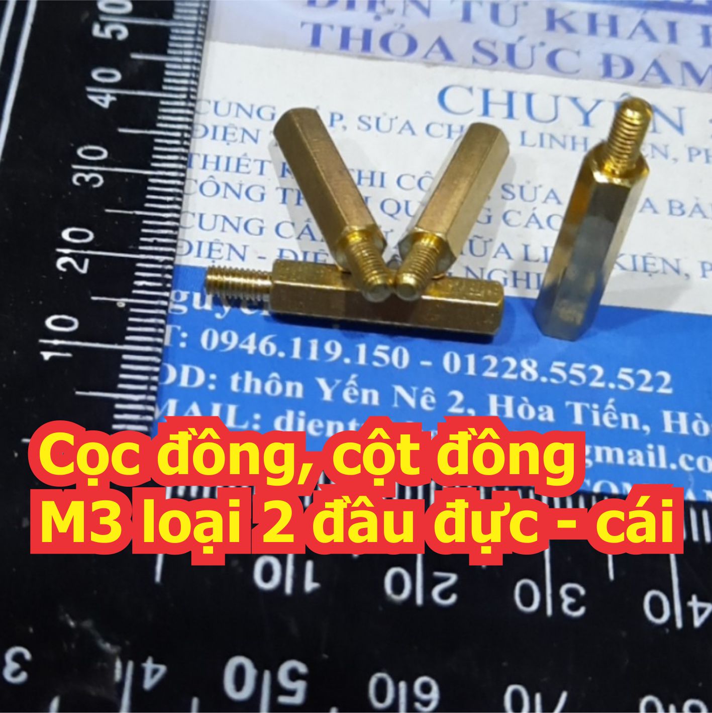 Cọc Đồng cột trụ đồng M3 ĐẦU ĐỰC, ĐẦU CÁI (Đ-C) đầu vặn ốc dài 6mm các loại dài 5/6/8/10/12/15/18/20/25/30/35/40/45/50mm kde0457