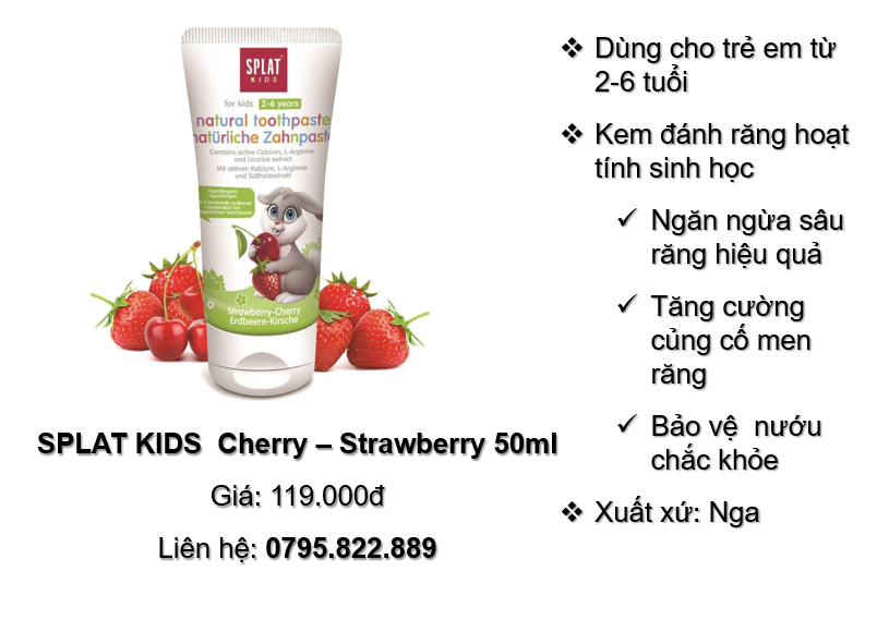 Kem đánh răng trẻ em SPLAT KIDS  Cherry – Strawberry 50ml (Phân phối chính hãng)