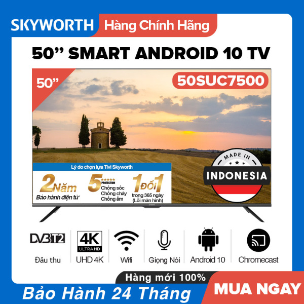 Bảng giá Smart Voice Tivi Skyworth 50 inch UHD 4K - Model 50SUC7500 Android 10, Điều khiển giọng nói, HDR 10, DVB-T2, Dolby & DTS, Netflix, Bluetooth, Tivi Giá Rẻ Chất Lượng - Hàng Chính Hãng