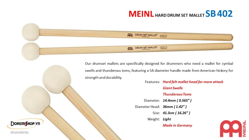 MEINL HARD DRUM SET MALLET SB402