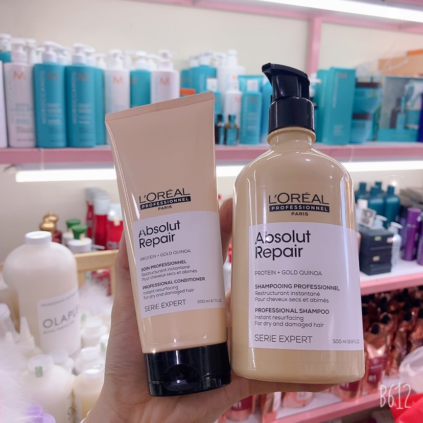 Dầu gội + Dầu xả phục hồi tóc hư tổn Loreal Serie Expert Absolut Repair Protein 200ml/500ml