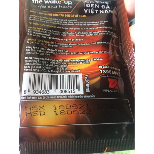 Cà phê hòa tan WAKE UP đen đá 560g (35 gói x 16g). Date 08.2022