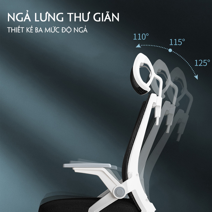 Ghế công thái học Ergonomic, ghế làm việc văn phòng đệm cao su cao cấp ngả lưng thư giãn