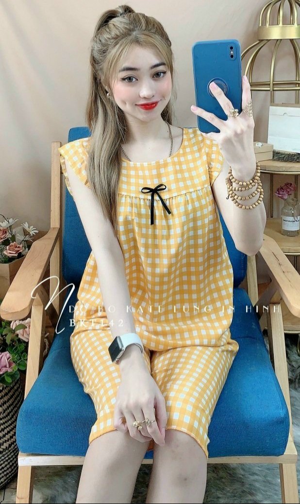 Đồ bộ mặc nhà kate lụa caro dễ thương