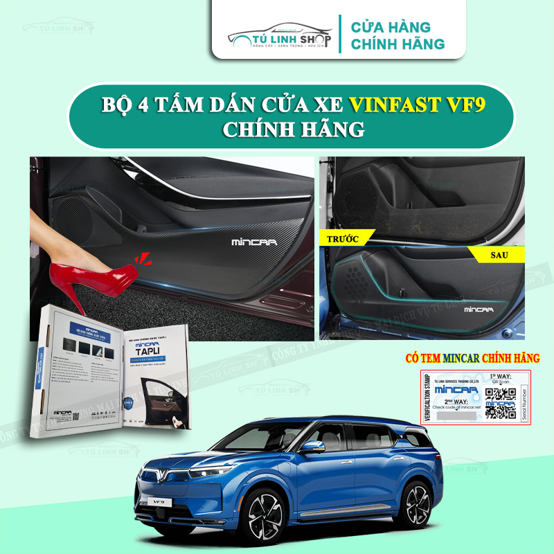 Bộ 4 Tấm dán Tapli xe VINFAST VF9 chính hãng MINCAR, chống xước tapi cửa ô tô bằng Carbon Air Fiber cao cấp