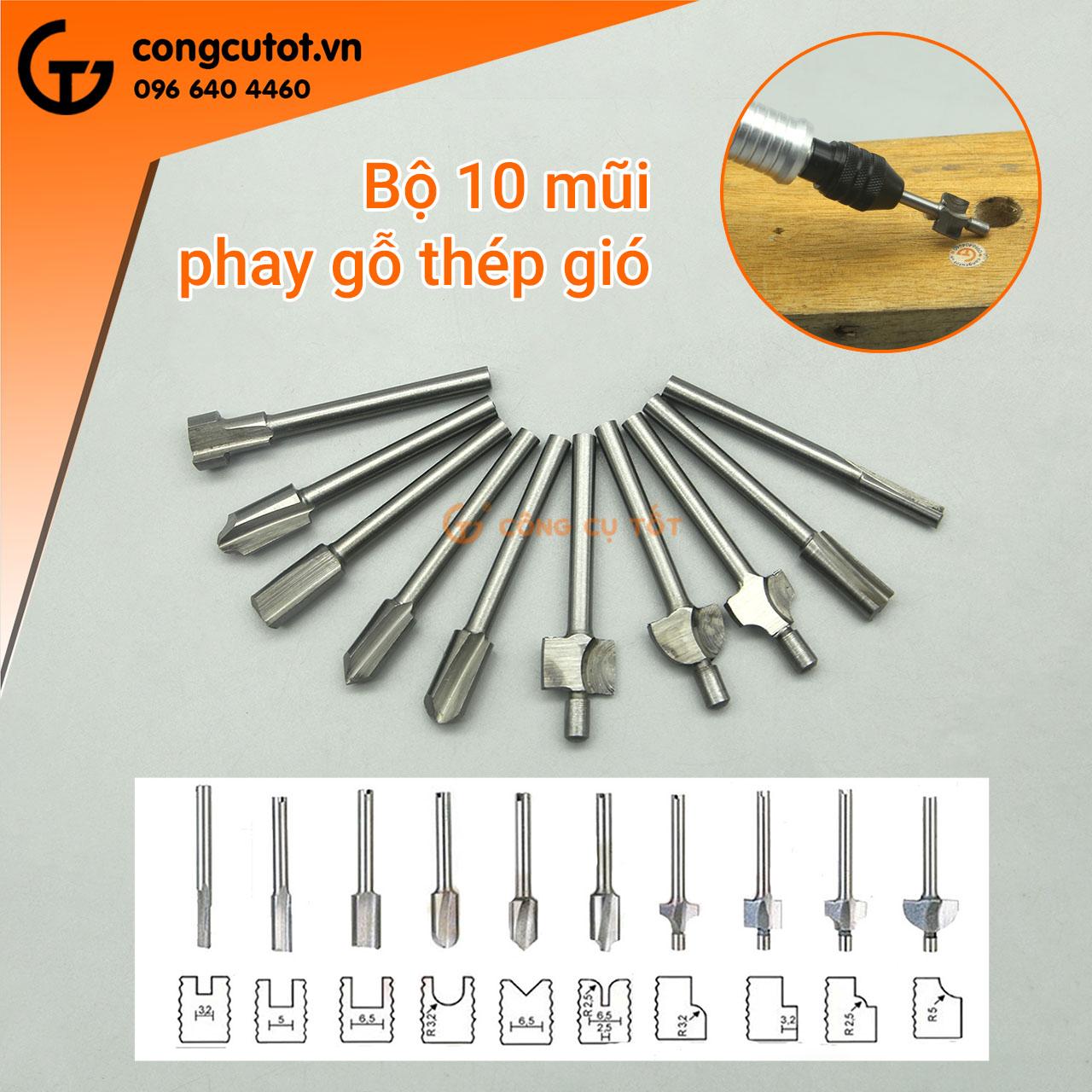 Bộ 10 mũi phay gỗ phủ titan