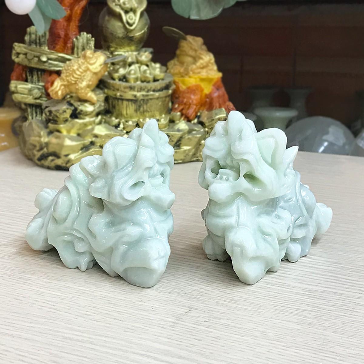 Cặp tỳ hưu phong thuỷ đá trắng xanh tự nhiên (xanh trắng)