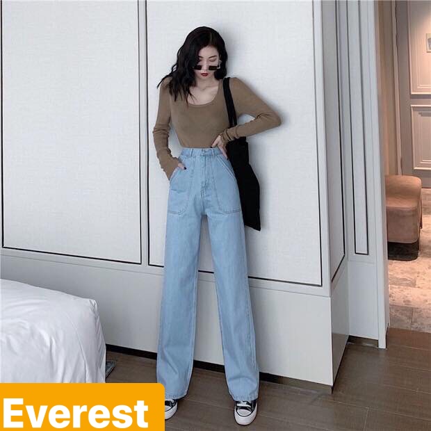 QUẦN JEAN BAGGY NỮ CHẤT BÒ XANH RỘNG DÀI ULZZANG HOT LƯNG CAO NÂNG MÔNG EV-02- EVEREST FASHION