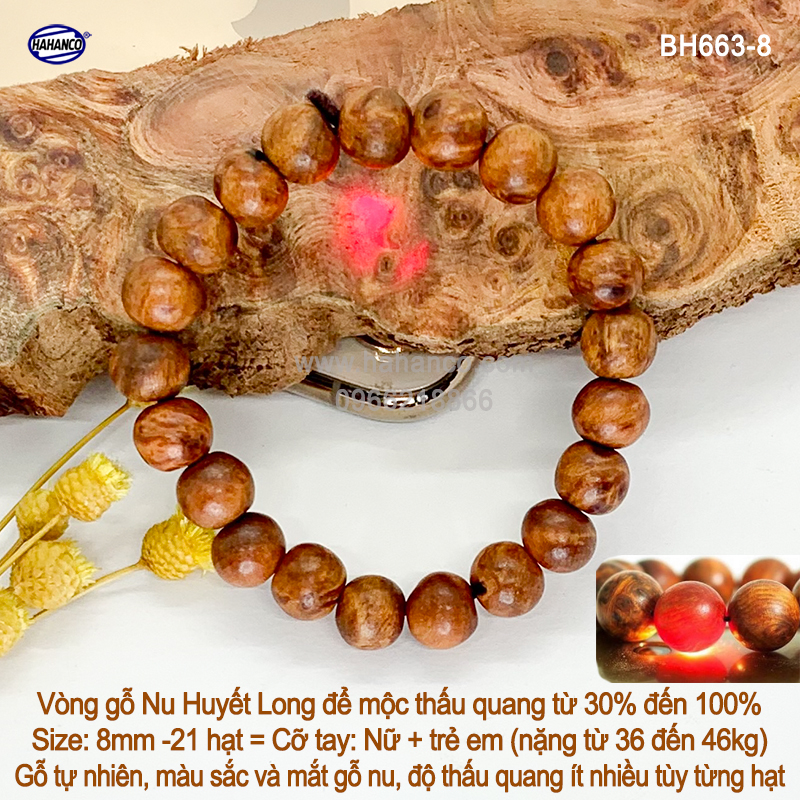 Vòng tay Nu huyết long Thấu quang để mộc hàng VIP - Mùi thơm vĩnh viễn [BH663] HAHANCO