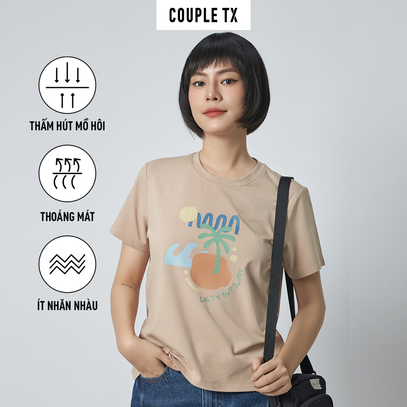 [15.1 - 17.1 Voucher lên đến 200K] Áo Thun Nữ COUPLE TX - Áo Phông Cotton, Tay Ngắn, Cổ Tròn, Hình In Modal In Art WTS 2370
