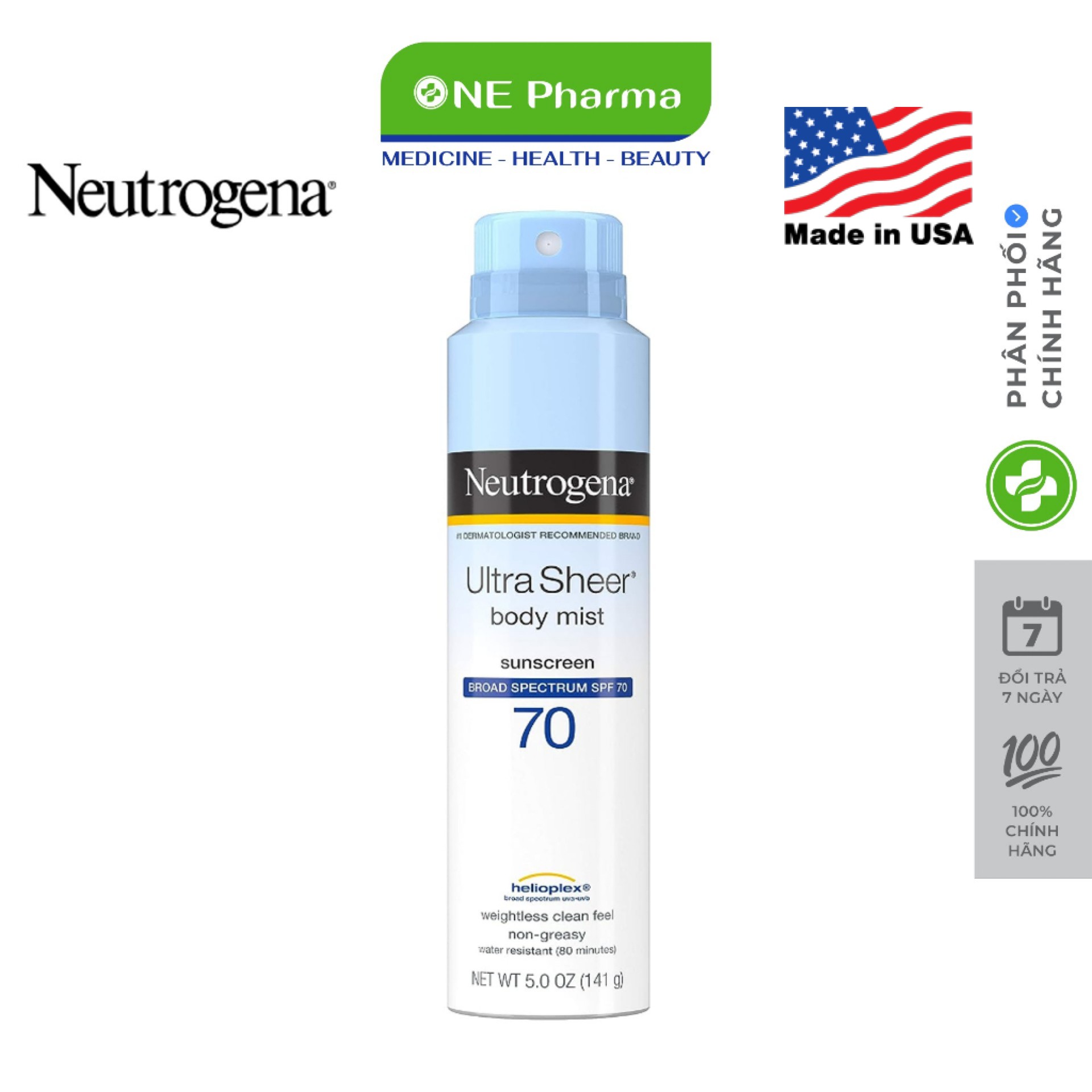 Xịt chống nắng neutrogena ultra sheer spf 70 141g